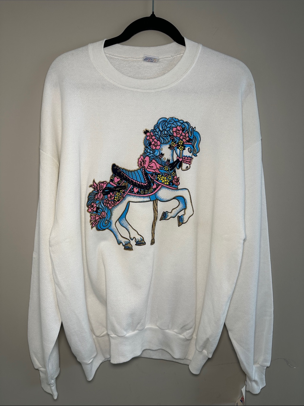 Jerzees New Carousel Unicorn White Vintage Crewneck